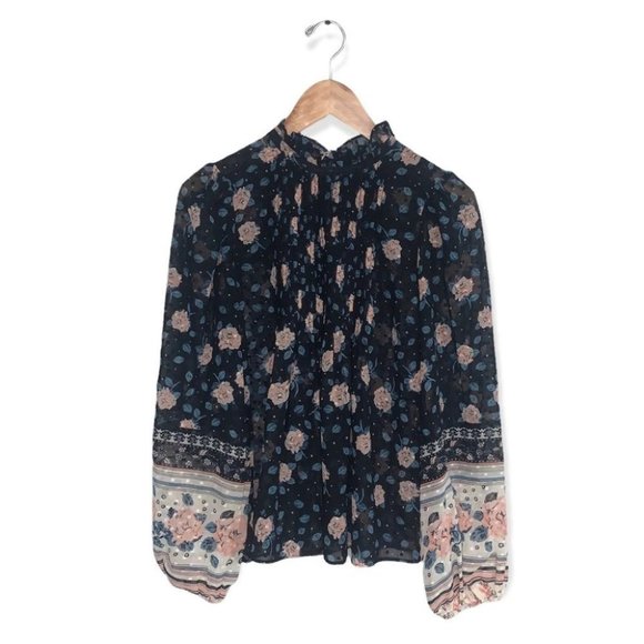 Anthropologie Maison  d’Amelie Long Sleeve Blouse Floral Puff Sleeves Size Small - Picture 1 of 9